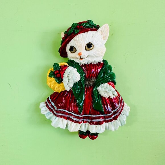 Vintage Christmas Fridge Magnets Trio Christmas Kittens Victorian Cat Kitchen - Picture 2 of 5